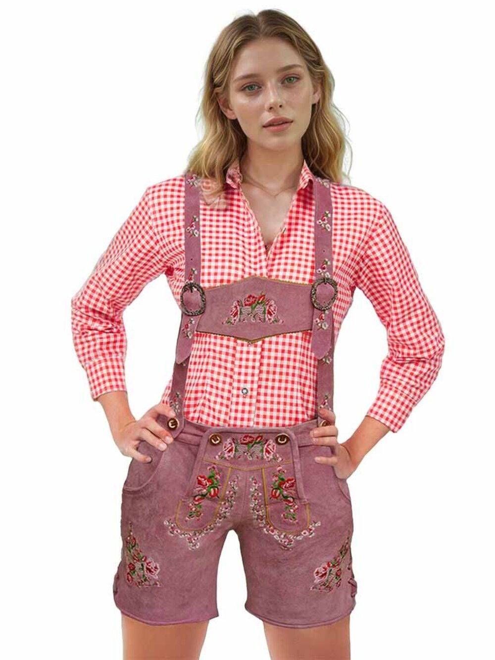 Women's Rose Pink Lederhosen Oktoberfest Outfit  Bavarian German Traditional
